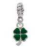 Mini Green Four Leaf Clover with Heart Leaves Rope Charm Bead Dangle