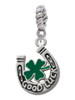 Good Luck Horseshoe with Green Four Leaf Clover Rope Charm Bead Dangle