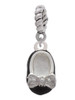Black Enamel Baby Shoe with Bow Rope Charm Bead Dangle