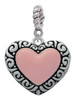 Large Pink Enamel Heart with Swirl Border Rope Charm Bead Dangle