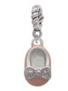 Pink Enamel Baby Shoe with Bow Rope Charm Bead Dangle