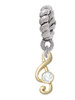 Mini Gold Tone Clef with Crystal Rope Charm Bead Dangle