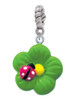 Resin Lime Green Daisy Flower with Hot Pink Ladybug Rope Charm Bead Dangle