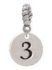 Disc 1/2'' Number - 3 - Rope Charm Bead Dangle