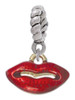 Small Gold Tone Translucent Red Lips Rope Charm Bead Dangle