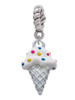 2-D Vanilla Ice Cream Cone with Sprinkles Rope Charm Bead Dangle