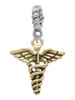 Gold Tone Caduceus Rope Charm Bead Dangle