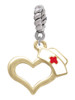Gold Tone Open Heart with Nurse Hat Rope Charm Bead Dangle