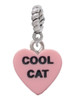 Acrylic Pink "Cool Cat / Purr Fect" Heart Rope Charm Bead Dangle