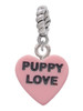 Acrylic Pink "Puppy Love / Take a Walk" Heart Rope Charm Bead Dangle