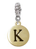 Capital Gold Tone Letter - K - Pebble Disc - Rope Charm Bead Dangle
