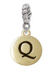 Capital Gold Tone Letter - Q - Pebble Disc - Rope Charm Bead Dangle