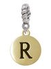 Capital Gold Tone Letter - R - Pebble Disc - Rope Charm Bead Dangle