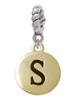 Capital Gold Tone Letter - S - Pebble Disc - Rope Charm Bead Dangle