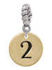 Gold Tone Disc 1/2'' Number - 2 - Rope Charm Bead Dangle