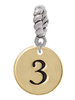 Gold Tone Disc 1/2'' Number - 3 - Rope Charm Bead Dangle