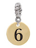 Gold Tone Disc 1/2'' Number - 6 - Rope Charm Bead Dangle