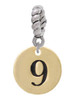 Gold Tone Disc 1/2'' Number - 9 - Rope Charm Bead Dangle