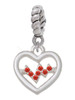 Heart with Red Crystal Heartbeat Rope Charm Bead Dangle