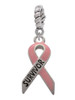 Pink Ribbon ''Survivor'' Rope Charm Bead Dangle