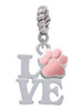 Love with Pink Paw Rope Charm Bead Dangle