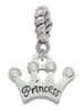 Small ''Princess'' Crown with Clear Crystals Rope Charm Bead Dangle