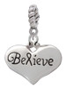 Large Believe with Ribbon Heart Rope Charm Bead Dangle