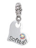 Heart with ''Softball'' and AB Crystal Rope Charm Bead Dangle