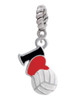 I Love Volleyball - Red Heart Rope Charm Bead Dangle