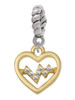 Gold Tone Heart - Crystal Heartbeat Rope Charm Bead Dangle