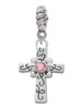 Scroll Cross with Pink Crystal Rope Charm Bead Dangle