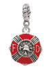 Red Enamel Fire Department Medallion Rope Charm Bead Dangle