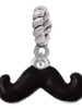 Small Black Enamel Mustache Rope Charm Bead Dangle