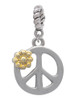 Large Peace Sign with Gold Tone Daisy and Crystal Rope Charm Bead Dangle