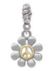 Small Daisy with Gold Tone Peace Sign Rope Charm Bead Dangle