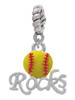 Enamel Softball ''Rocks'' Rope Charm Bead Dangle