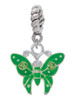 Lime Green Butterfly with 2 Lime Green Crystals Rope Charm Bead Dangle