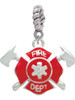 Red Fire Department Shield with Axes Rope Charm Bead Dangle