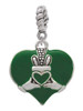 Large 2-D Claddagh on Green Heart Rope Charm Bead Dangle