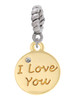 Gold Tone I Love You Disc Rope Charm Bead Dangle