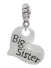 Large ''Big Sister'' Heart with Clear Crystal Rope Charm Bead Dangle