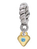 Mini March - Hot Blue Crystal Gold Tone Heart Rope Charm Bead Dangle