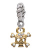 Mini Gold Tone Skull & Bones with Crystals Rope Charm Bead Dangle