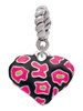 Hot Pink Cheetah Print Heart Rope Charm Bead Dangle