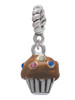 Small Chocolate Cupcake with Crystal Sprinkles Rope Charm Bead Dangle