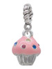 Small Pink Cupcake with Crystal Sprinkles Rope Charm Bead Dangle
