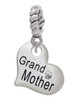 Small ''Grandmother'' Heart with Clear Crystal Rope Charm Bead Dangle