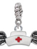 Enamel Nurse Hat with Wings Rope Charm Bead Dangle