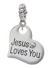 Large Jesus Loves You Heart Rope Charm Bead Dangle