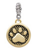 Gold Tone Paw in Circle Rope Charm Bead Dangle